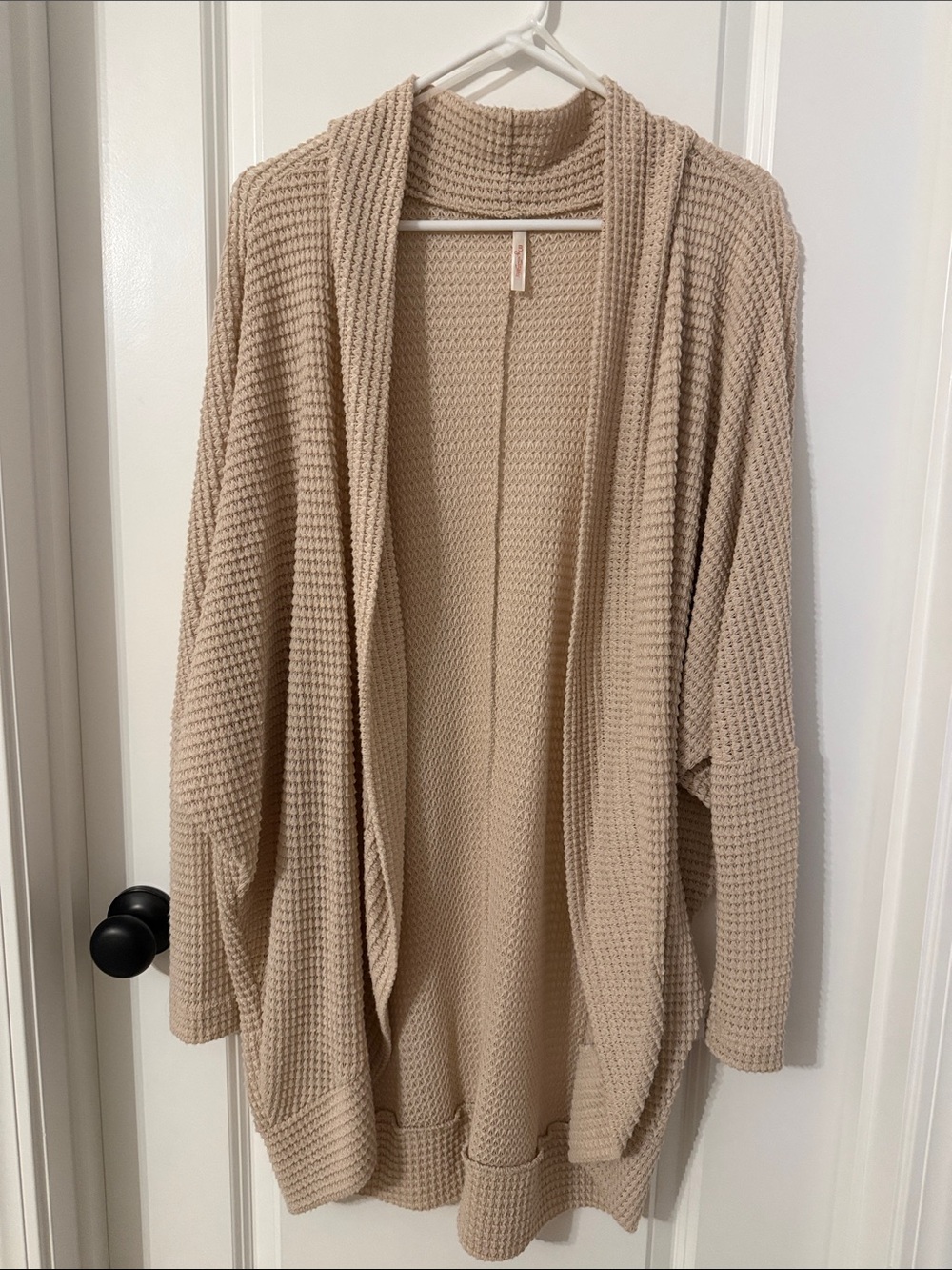 My Story Waffle Knit Open-Front Cardigan - Beige